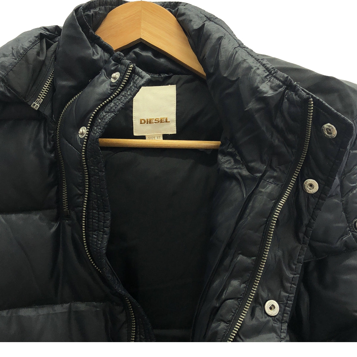 柴油 |尼龍連帽羽絨外套 | XS |黑色 |男士