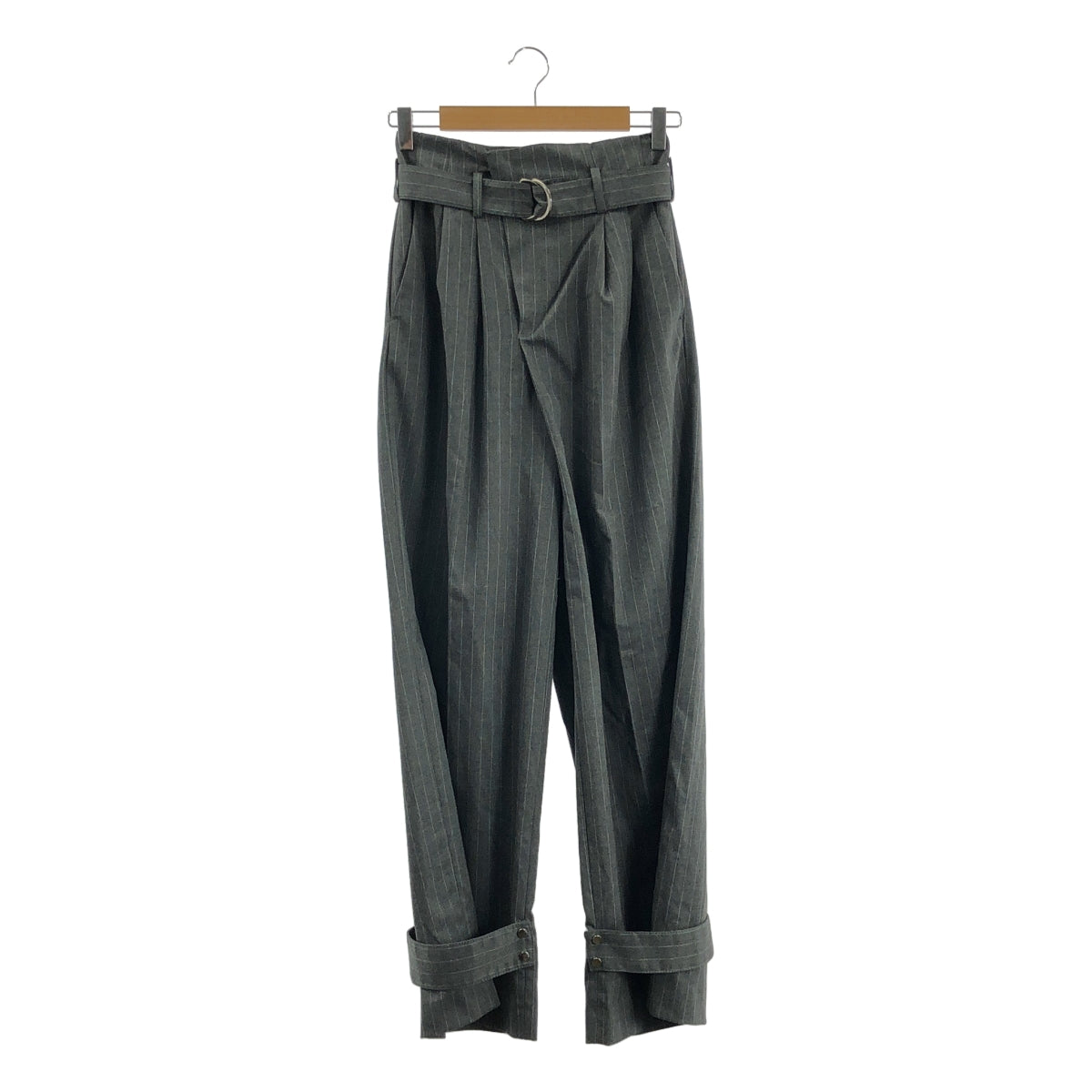 【美品】  Maison Special / メゾンスペシャル | ×ZARA ザラ / ストライプ ベルテッドパンツ | S/M | グレー | レディース