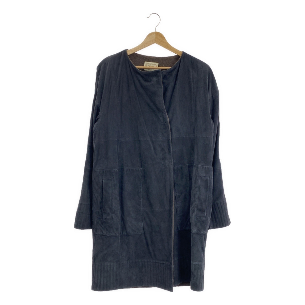 AGNONA / アニオナ | レザー マグネットボタン ロングコート | ネイビー/ブラウン | レディース