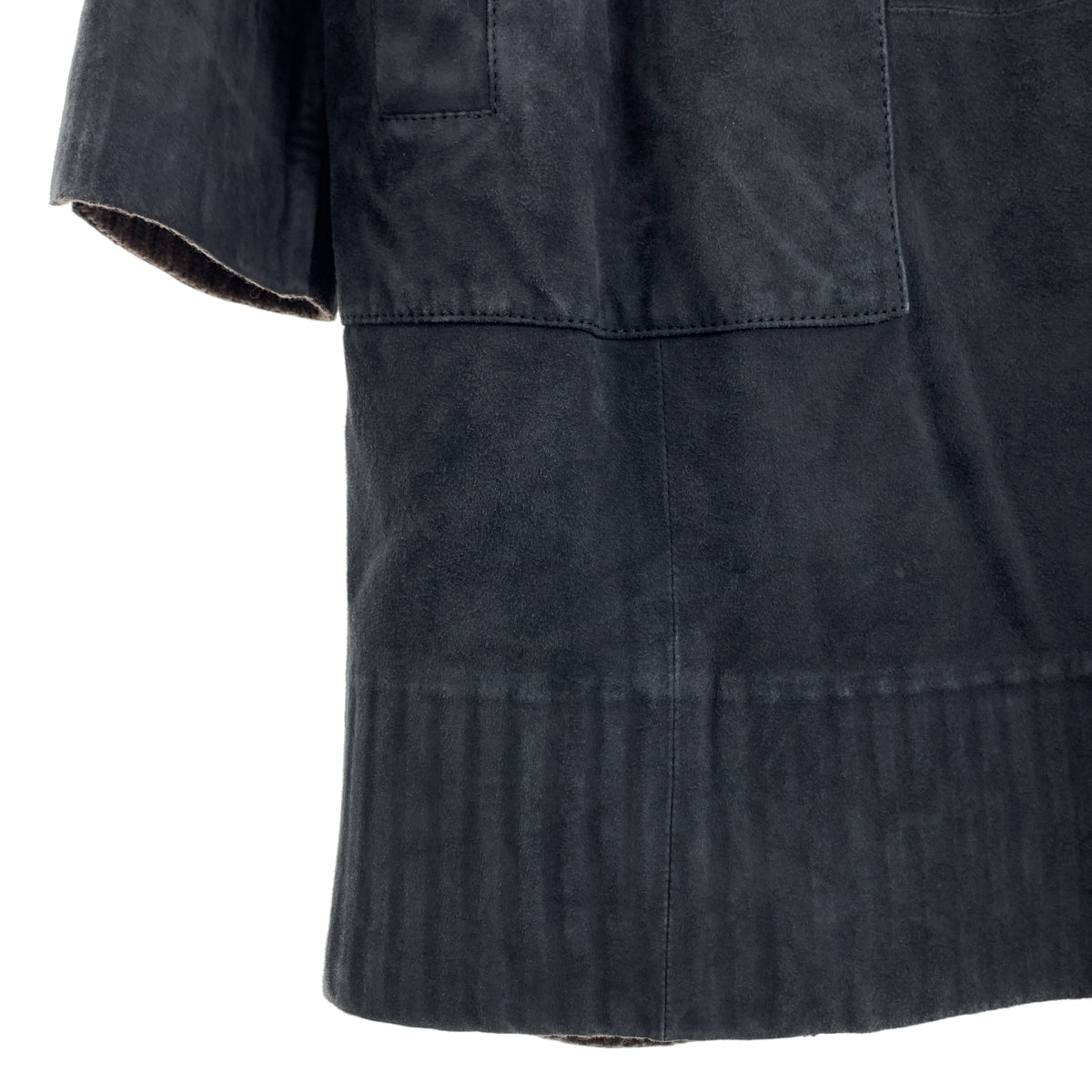 AGNONA / アニオナ | レザー マグネットボタン ロングコート | ネイビー/ブラウン | レディース