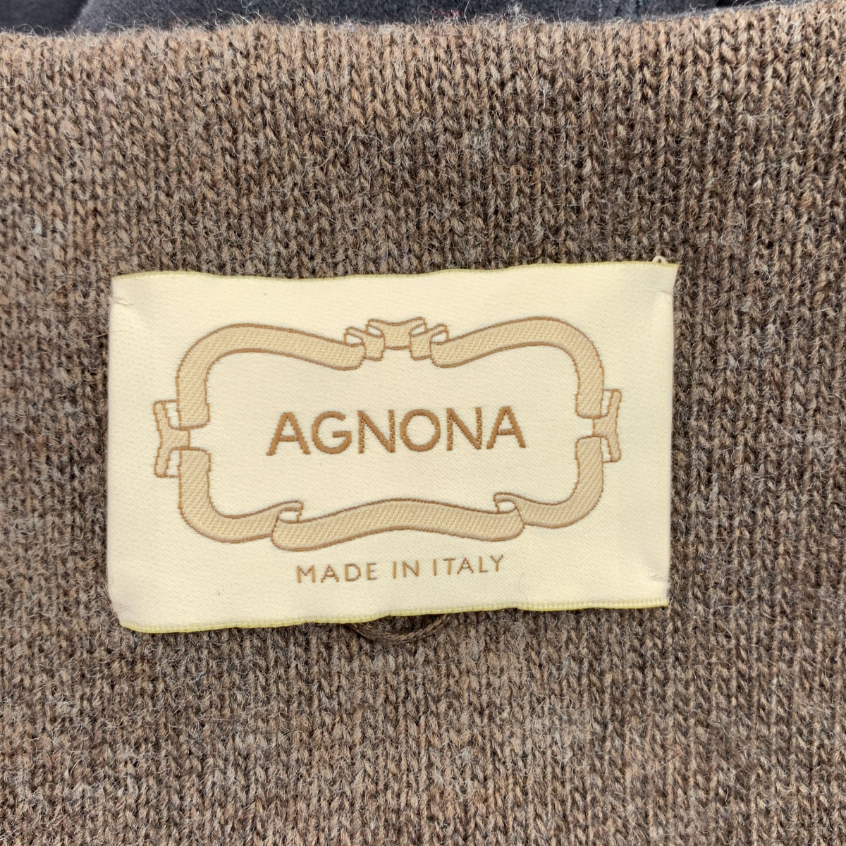 AGNONA / アニオナ | レザー マグネットボタン ロングコート | ネイビー/ブラウン | レディース