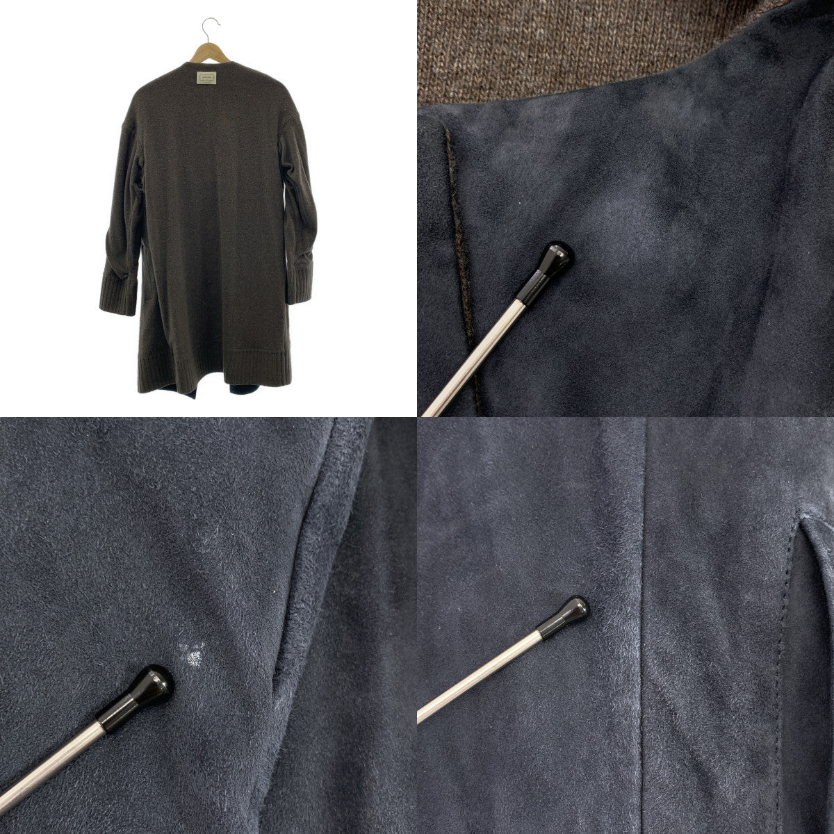 AGNONA / アニオナ | レザー マグネットボタン ロングコート | ネイビー/ブラウン | レディース