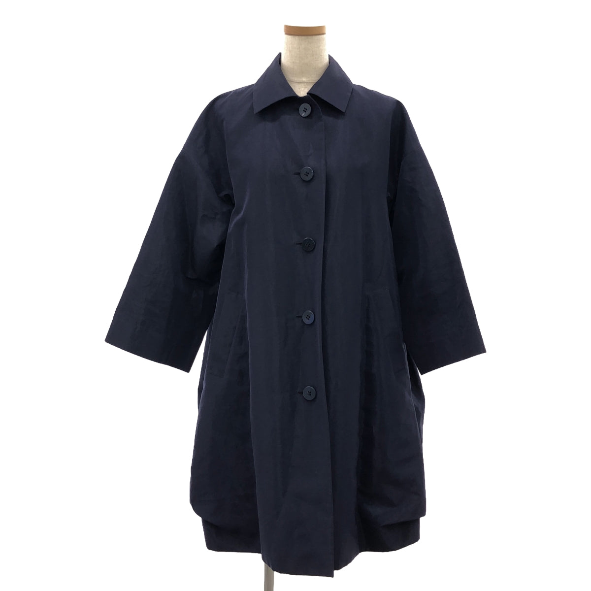 【美品】  ISSEY MIYAKE / イッセイミヤケ | ステンカラー オーバー コート / メッシュ総裏地 | 2 | ネイビー | レディース