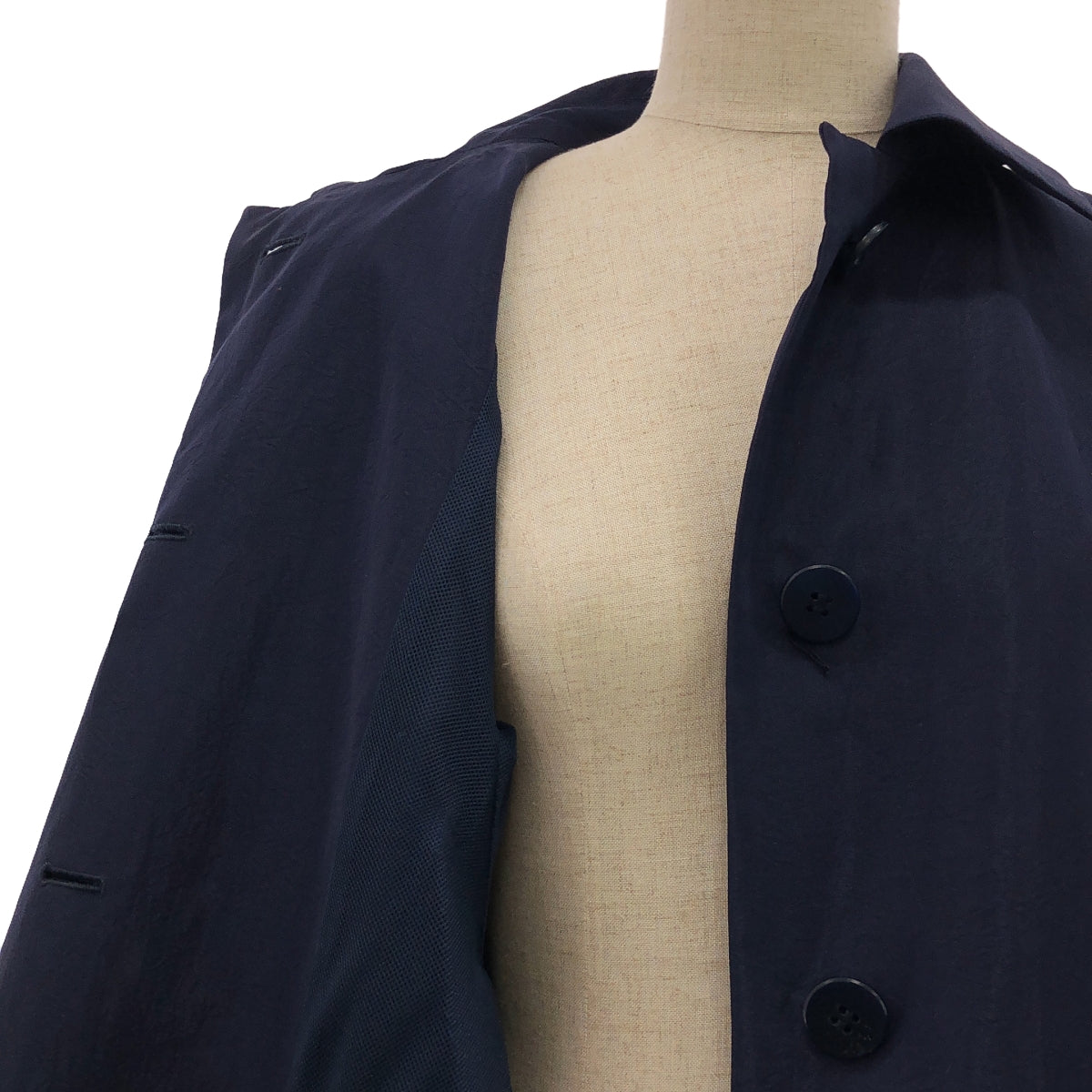 【美品】  ISSEY MIYAKE / イッセイミヤケ | ステンカラー オーバー コート / メッシュ総裏地 | 2 | ネイビー | レディース
