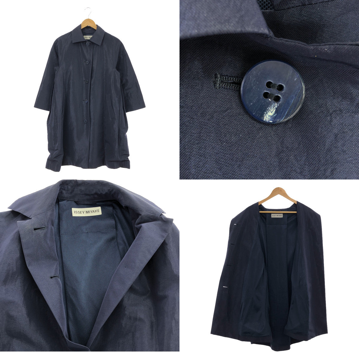 【美品】  ISSEY MIYAKE / イッセイミヤケ | ステンカラー オーバー コート / メッシュ総裏地 | 2 | ネイビー | レディース