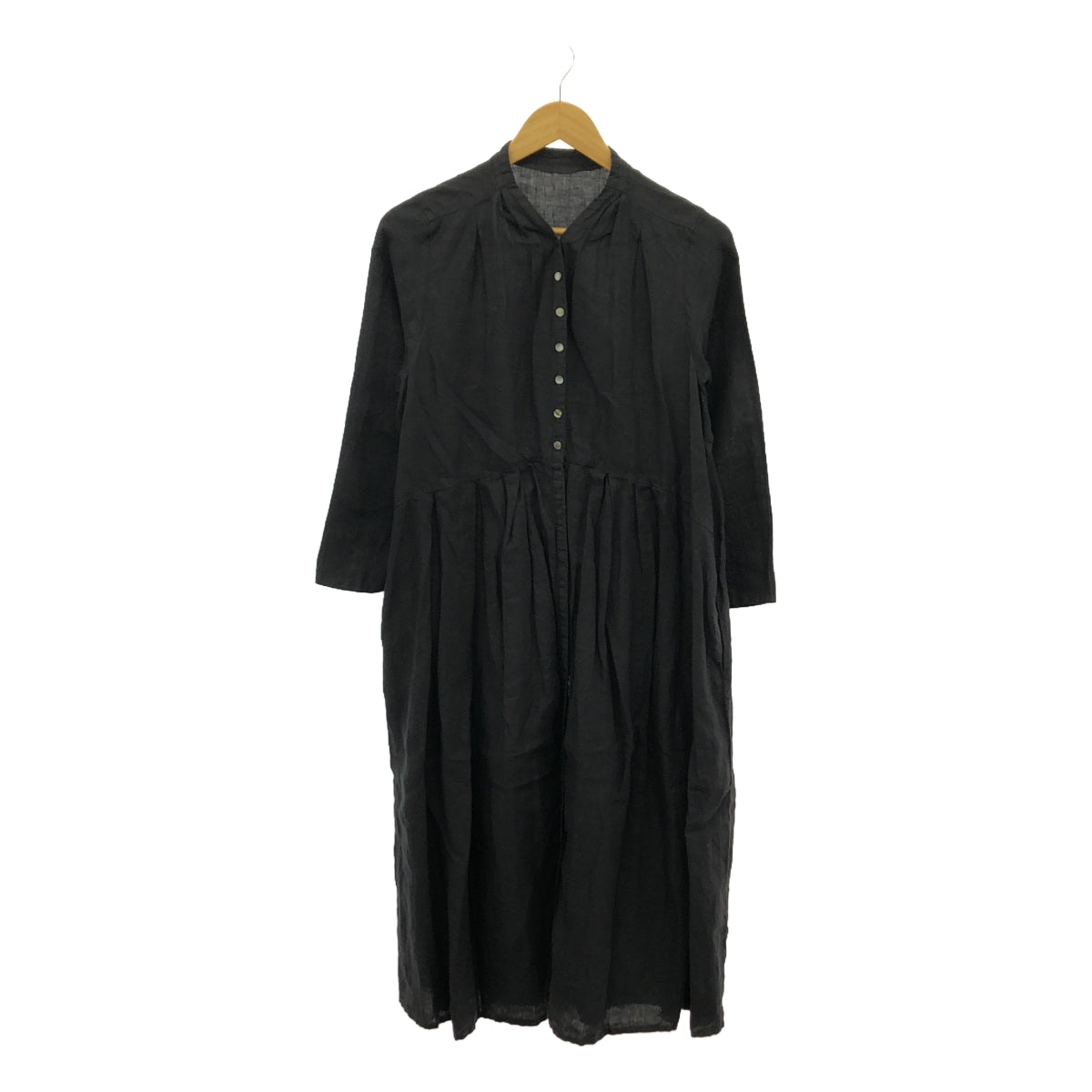 nest robe / nest robe | Linen tuck gathered shirt dress | F | Black | Women's