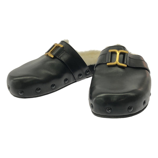 Chloe | Leather Shearling Clog Sandals | Size 38 | Black | Women's