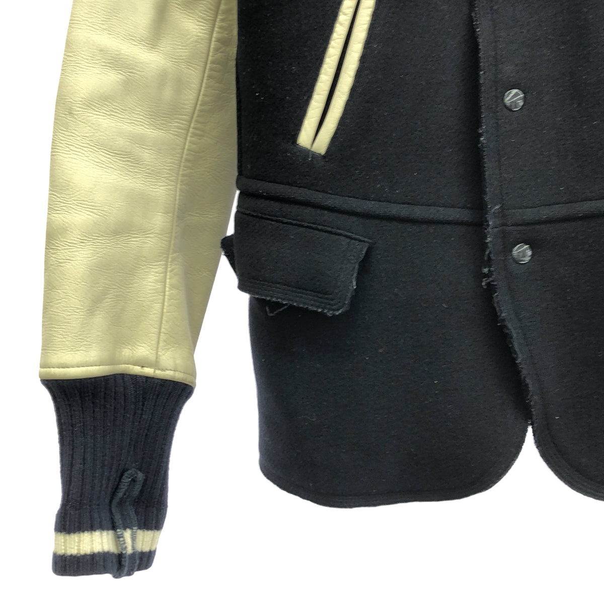 JUNYAWATANABE COMMEdesGARCONS MAN / ジュンヤワタナベマン | 2008AW | 牛革 カウレザー ウール スタジャン ブルゾン / キルティング総裏地 | S | ダークネイビー | メンズ