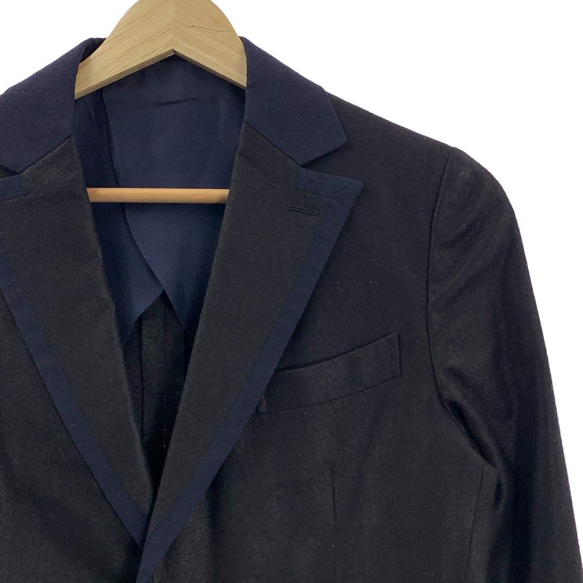 【未使用級】Drawer ドゥロワー ジャケット リネン 麻 ギンガムチェック青 Drawer(ドゥロワー) ノーカラーケープジャケット6522-299-0672