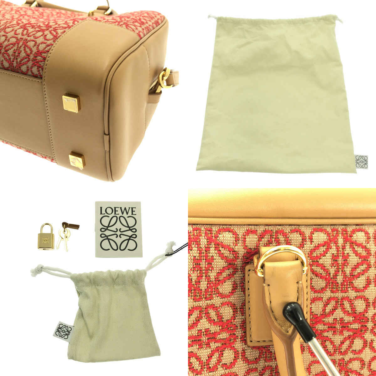 【미품】 LOEWE / 로에베 | 아마소나 28 / 아나그램 자카드 2way 숄더백 | 베이지 / 레드 |