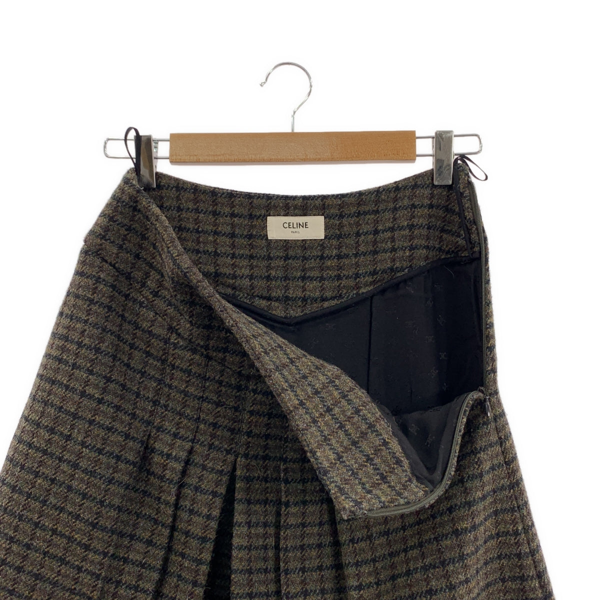 CELINE / セリーヌ | ウール チェック プリーツ ロングスカート | 38 | レディース
