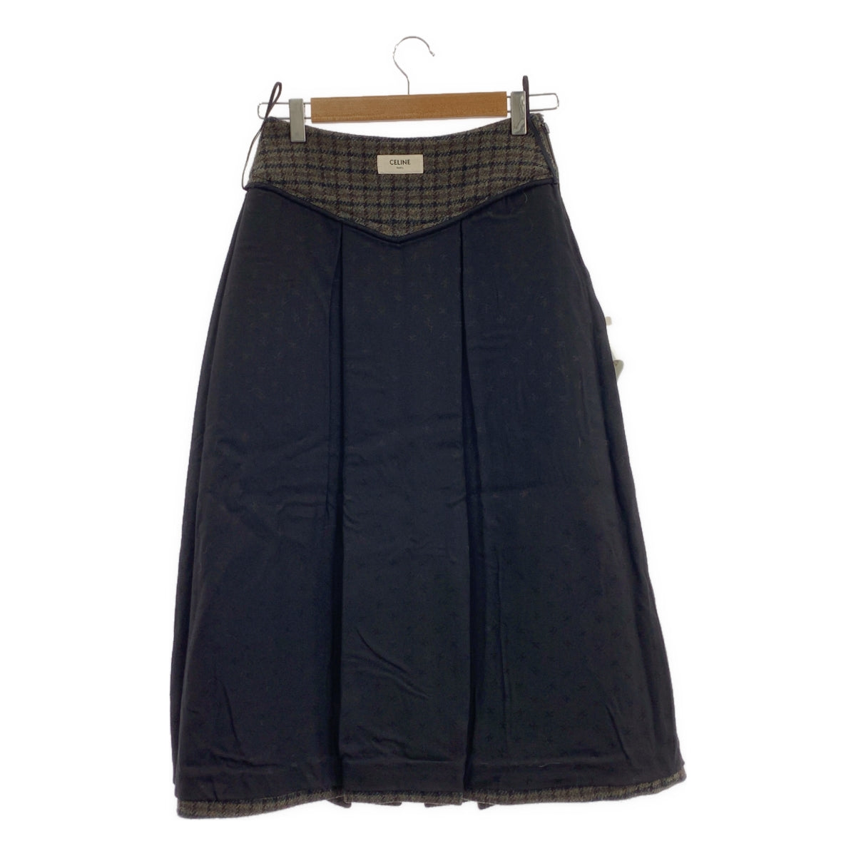 CELINE / セリーヌ | ウール チェック プリーツ ロングスカート | 38 | マルチカラー | レディース