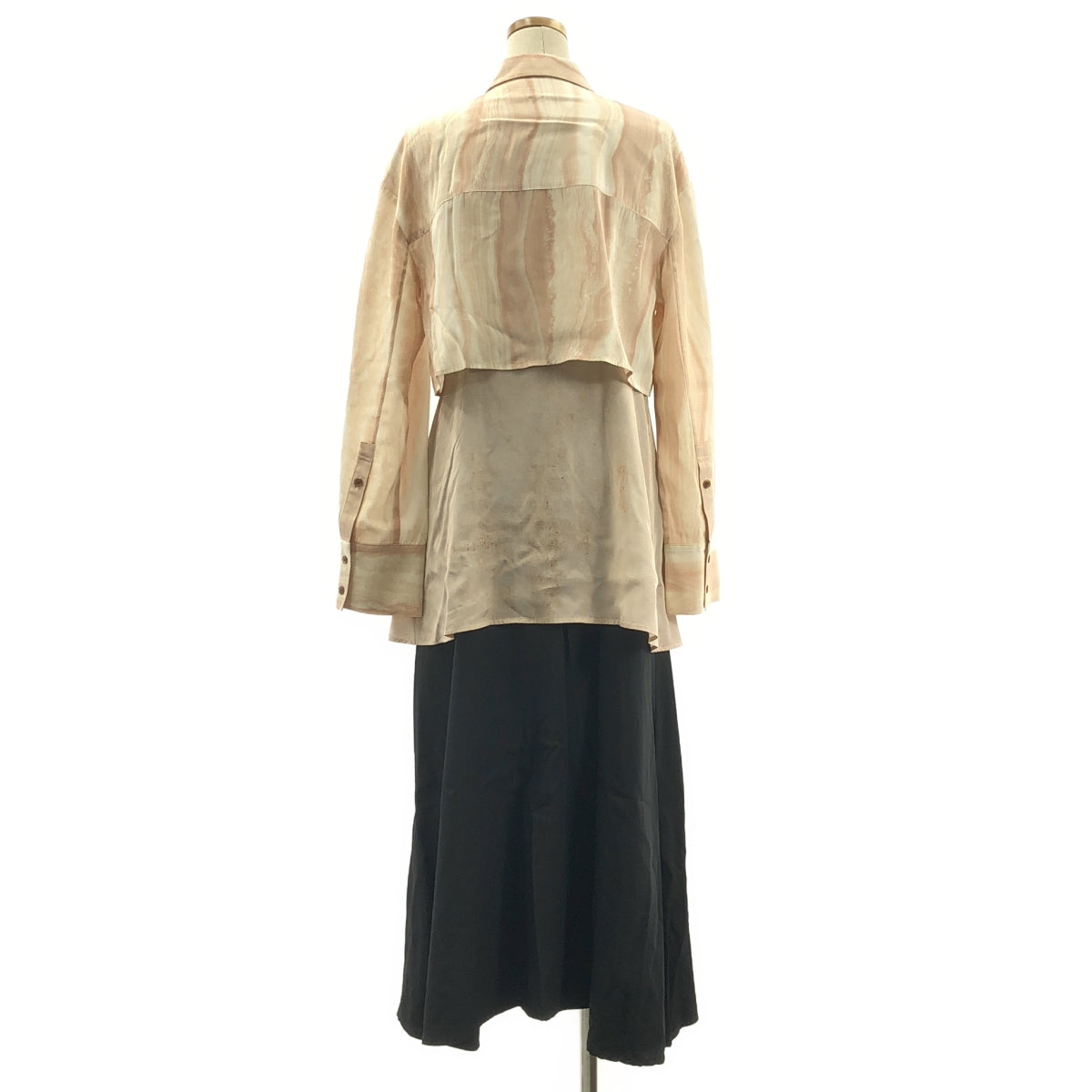 AKIRANAKA / 아키라 나카 | Marble tiered dress 대리석 프린트 레이어드 셔츠 원피스 | 2 | 핑크 베이지 / 블랙 | 여성