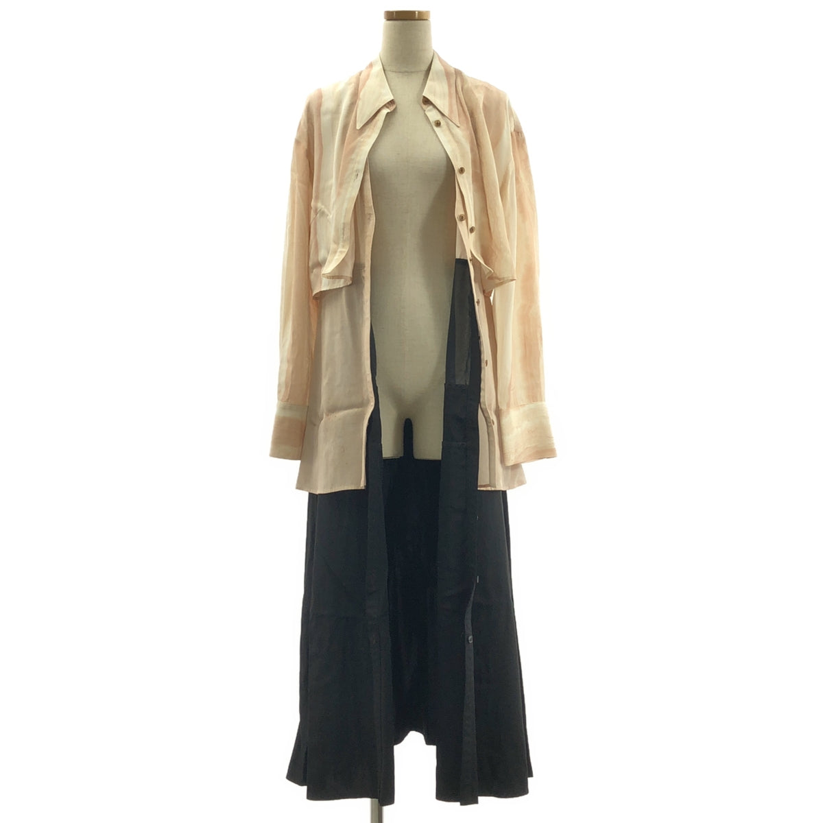 AKIRANAKA / 아키라 나카 | Marble tiered dress 대리석 프린트 레이어드 셔츠 원피스 | 2 | 핑크 베이지 / 블랙 | 여성