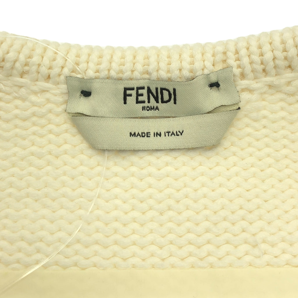 FENDI / フェンディ | コットン フェイクポケット Vネック ニット | 36 | ホワイト | レディース
