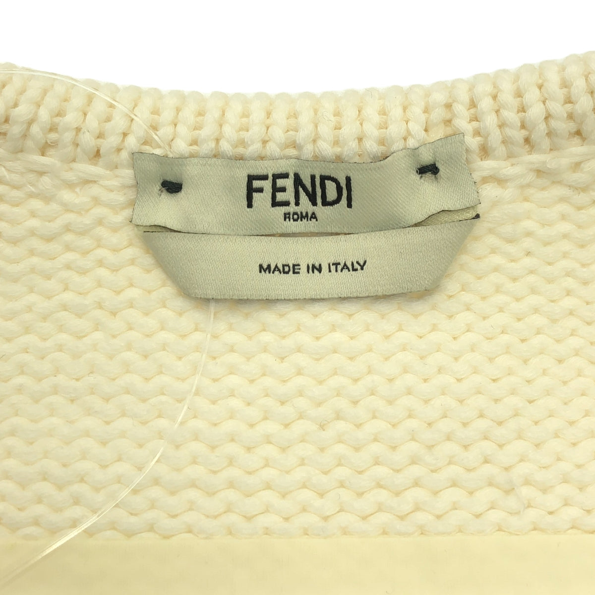 FENDI / フェンディ | コットン フェイクポケット Vネック ニット | 36 | ホワイト | レディース