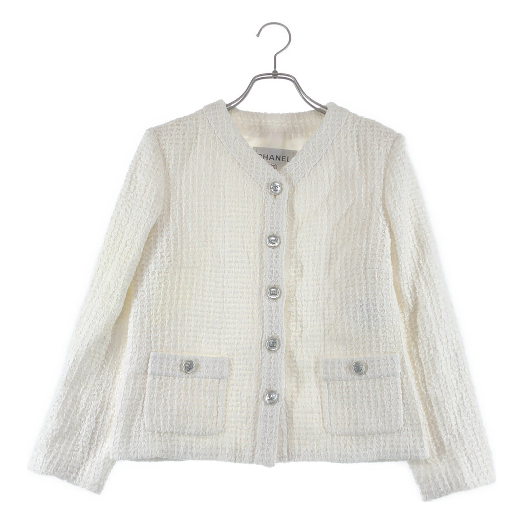 CHANEL / 샤넬 | 2023SS | 코코 마크 버튼 코튼 트위드 노 컬러 재킷 | 34 | 여성