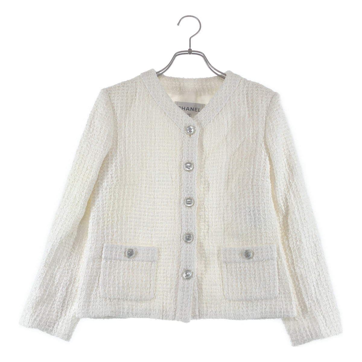 CHANEL / 샤넬 | 2023SS | 코코 마크 버튼 코튼 트위드 노 컬러 재킷 | 34 | 여성