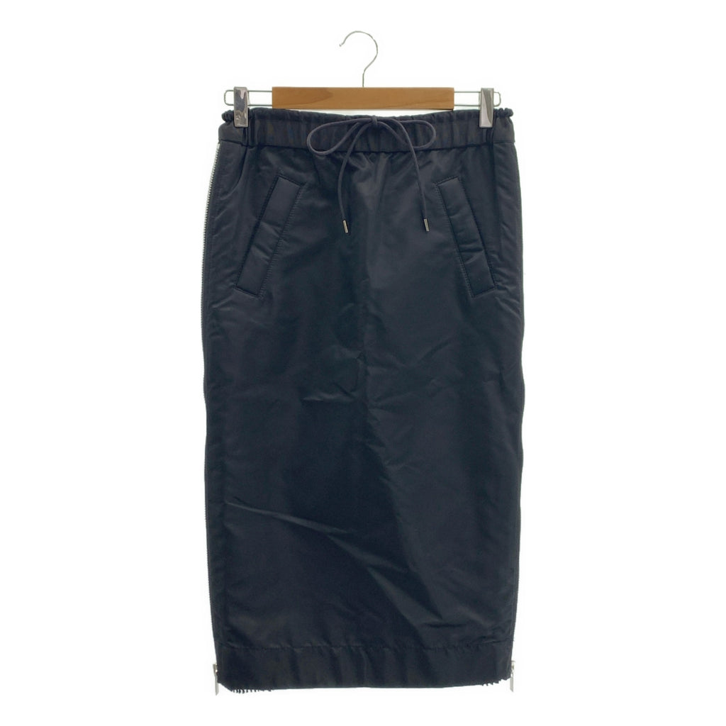 【미품】 sacai / 사카이 | Nylon Twill Skirt 사이드 Zip 주름 롱 스커트 | 1 | 블랙 | 여성