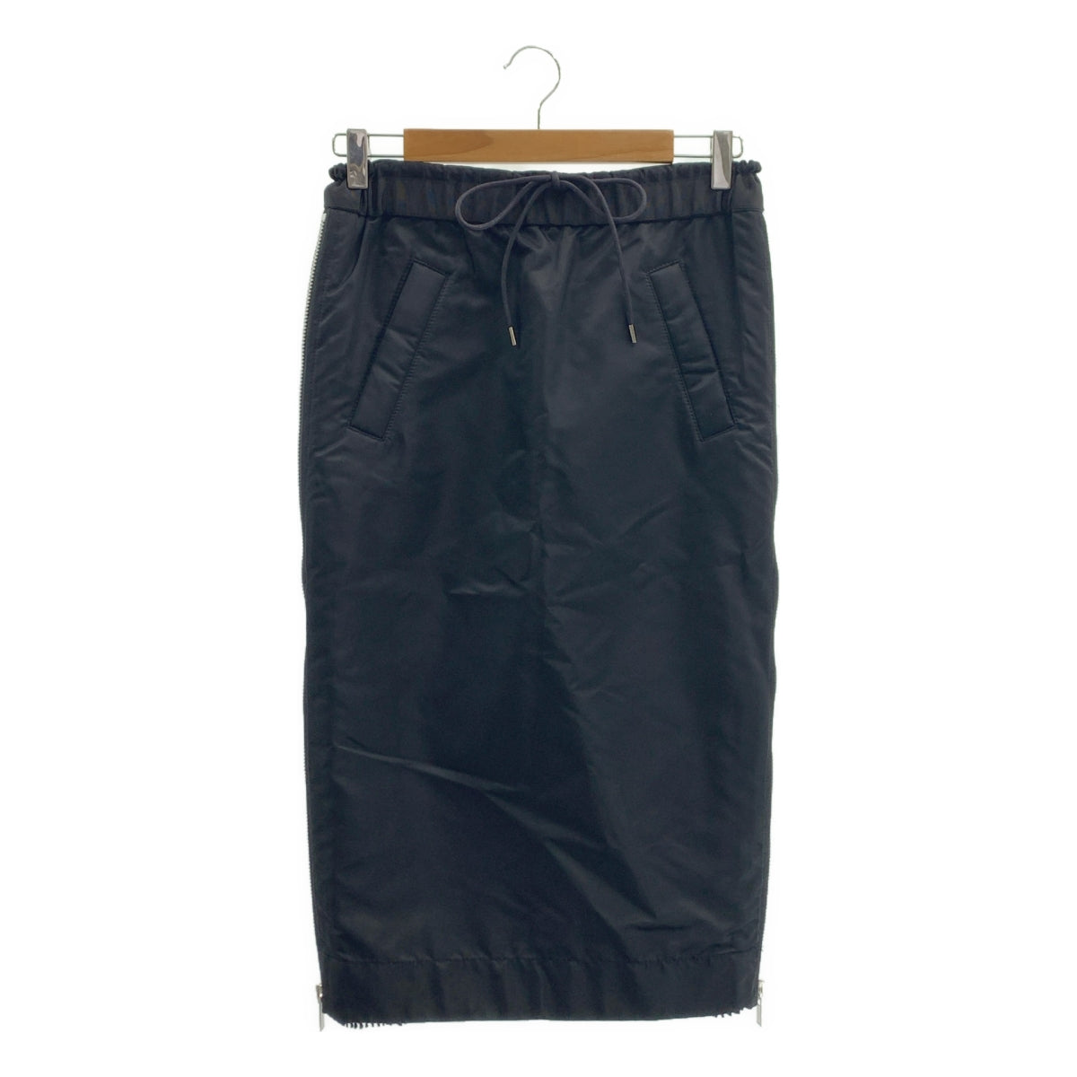 【미품】 sacai / 사카이 | Nylon Twill Skirt 사이드 Zip 주름 롱 스커트 | 1 | 블랙 | 여성