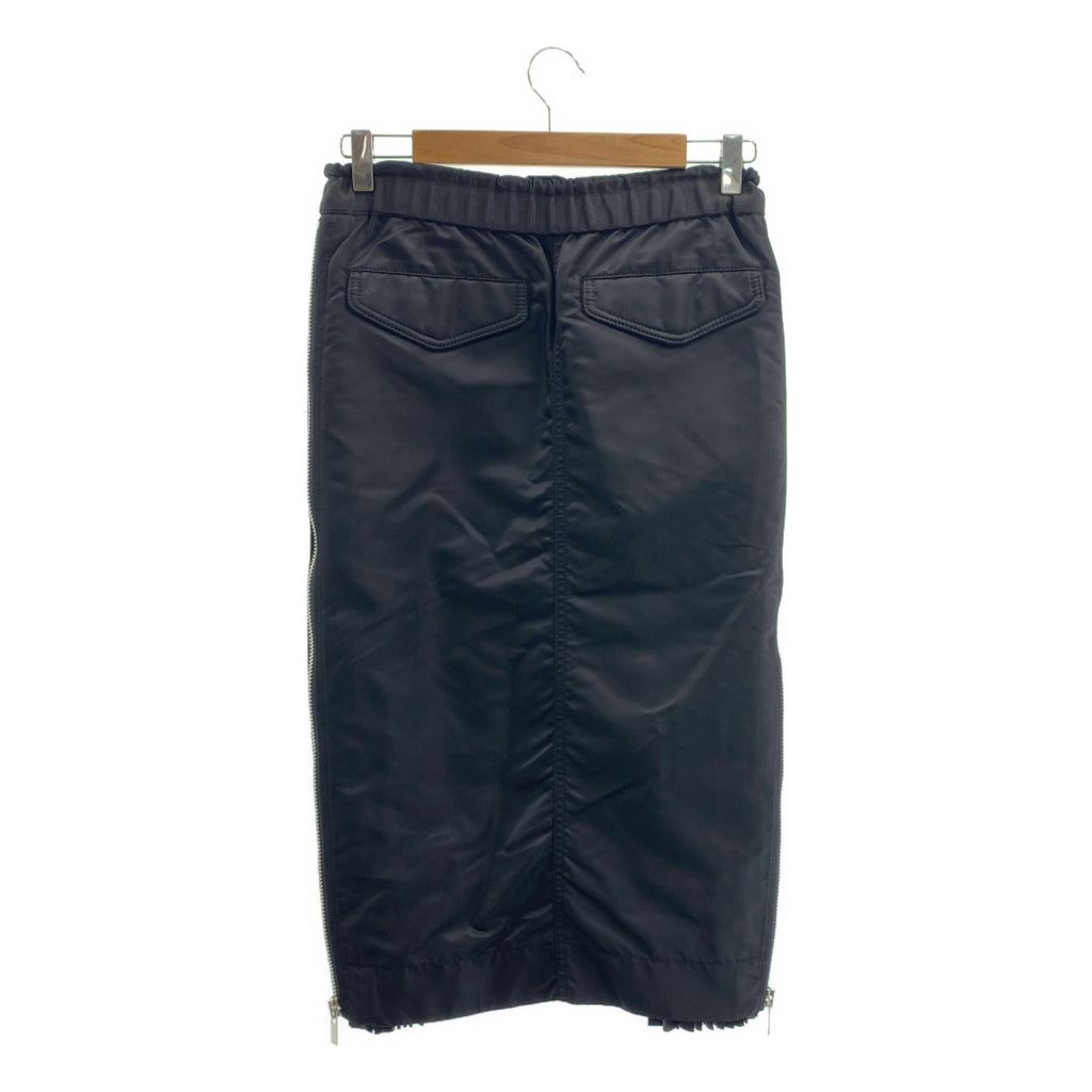 【미품】 sacai / 사카이 | Nylon Twill Skirt 사이드 Zip 주름 롱 스커트 | 1 | 블랙 | 여성