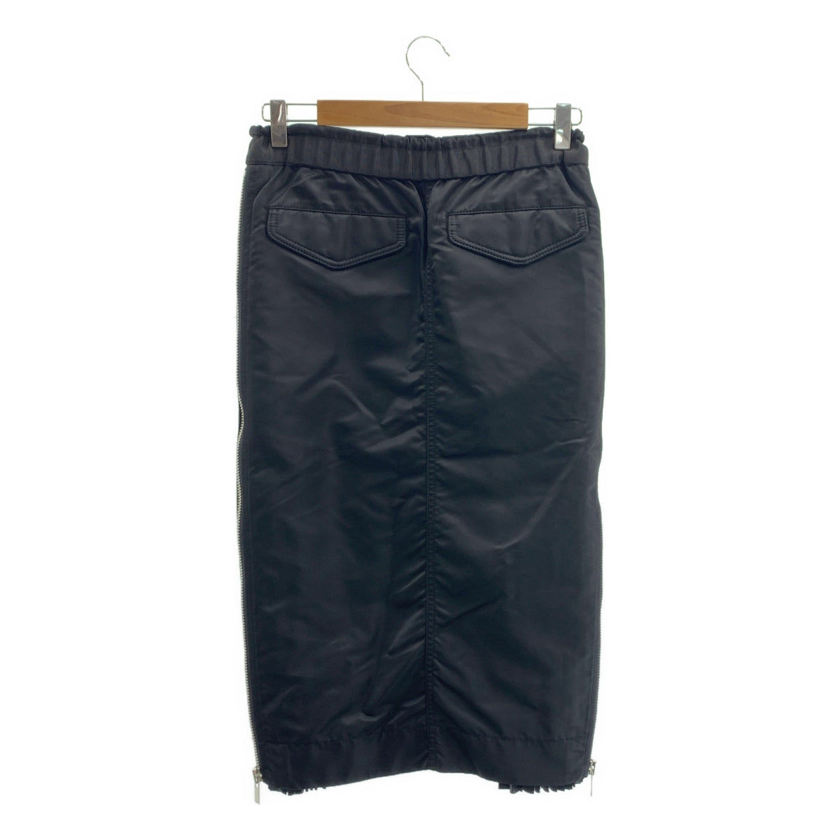 【미품】 sacai / 사카이 | Nylon Twill Skirt 사이드 Zip 주름 롱 스커트 | 1 | 블랙 | 여성