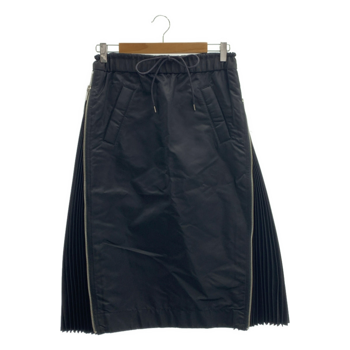 【미품】 sacai / 사카이 | Nylon Twill Skirt 사이드 Zip 주름 롱 스커트 | 1 | 블랙 | 여성
