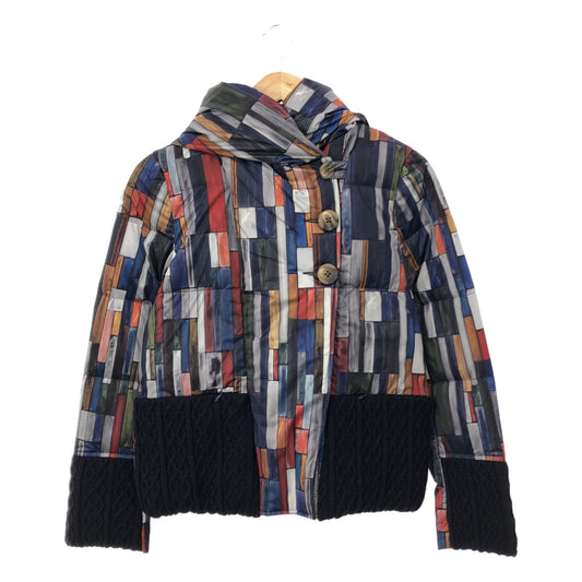 [Good Condition] YOSOOU | Mixed Material Knit Pocket All-Over Print Down Jacket Hoodie | 2 | Multicolor | Women's