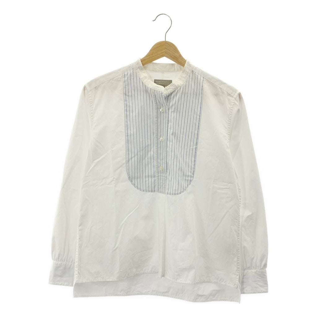 MARGARET HOWELL / マーガレットハウエル | コットン ストライプ切替 バンドカラーシャツ | 1 |