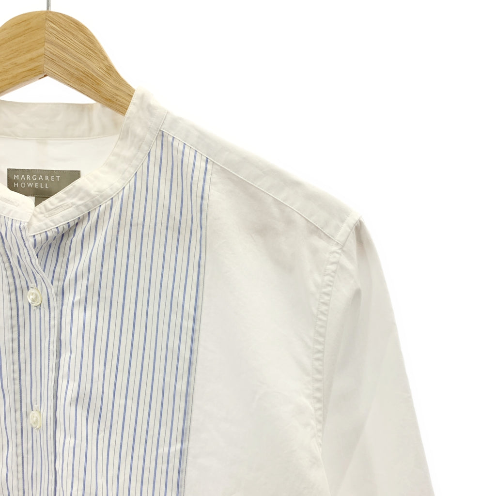 MARGARET HOWELL / マーガレットハウエル | コットン ストライプ切替 バンドカラーシャツ | 1 |
