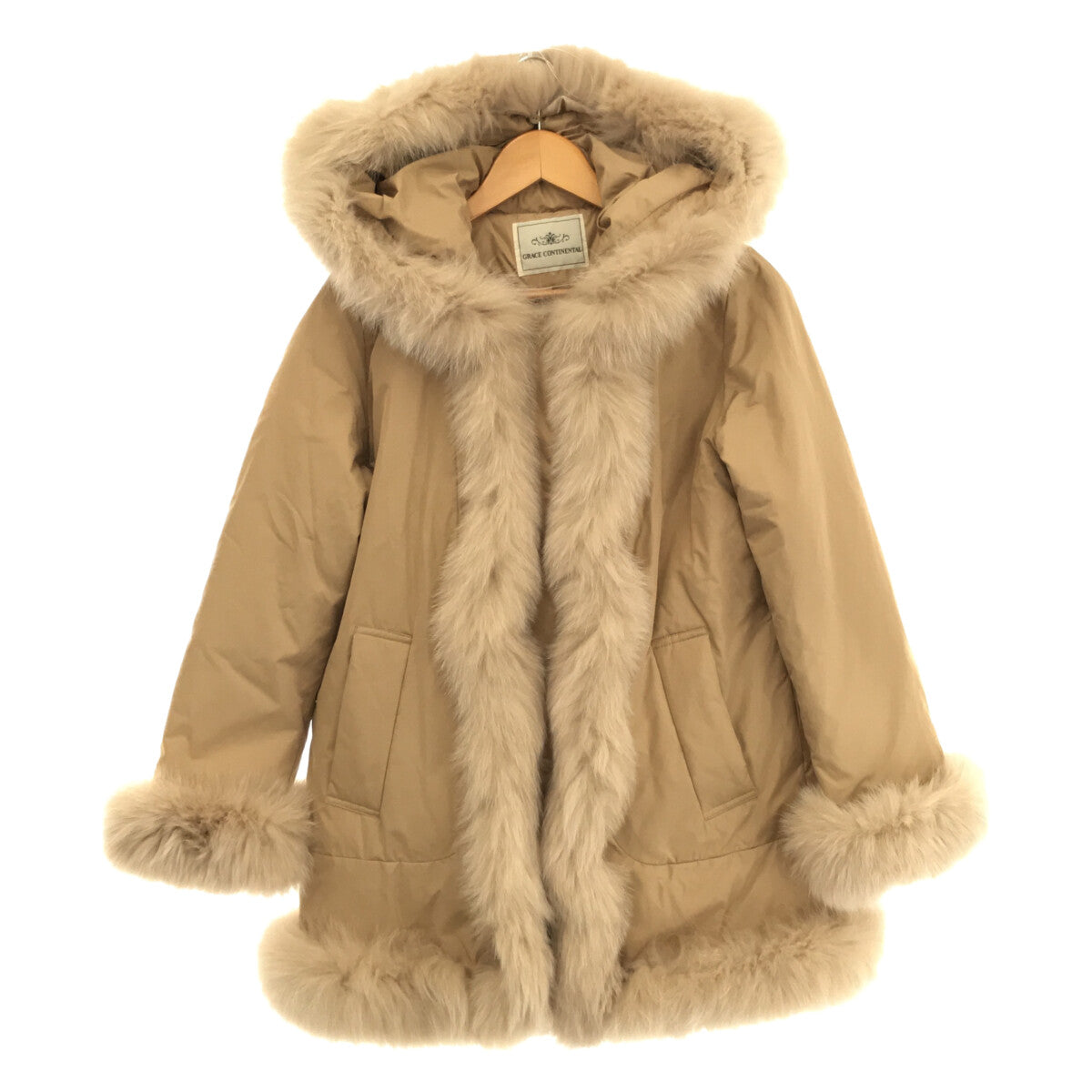 [New] GRACE CONTINENTAL | FOX fur-trimmed down coat | Size 38 | Beige | Women's