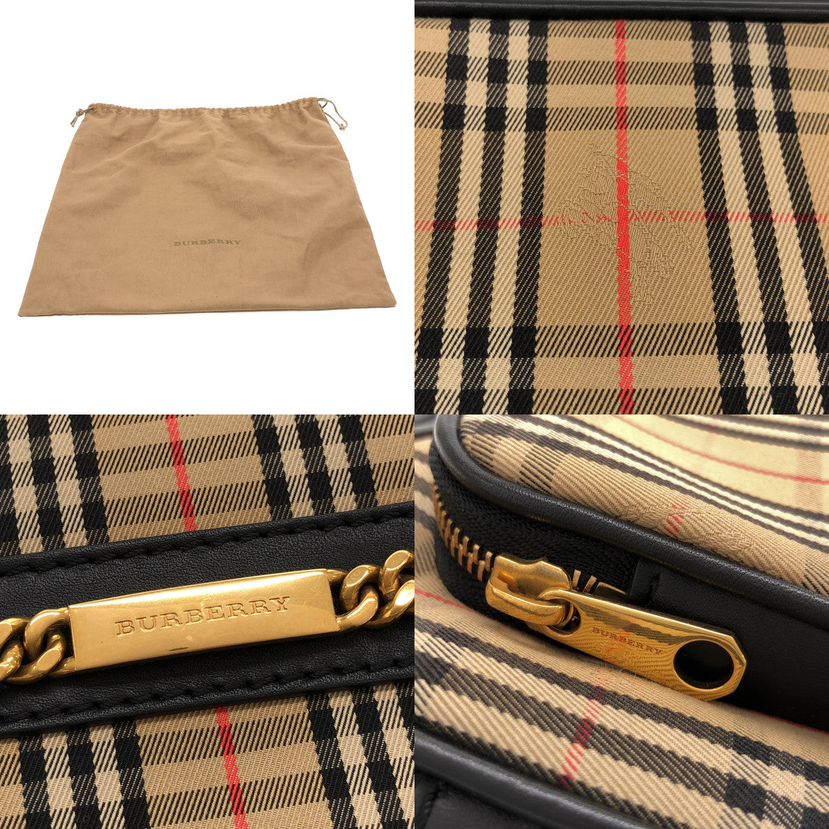 [狀況極佳] 博柏利 | 皮革鑲邊、標誌覆層、Nova 格紋單肩包 | 男女通用 | 米色 | 男士