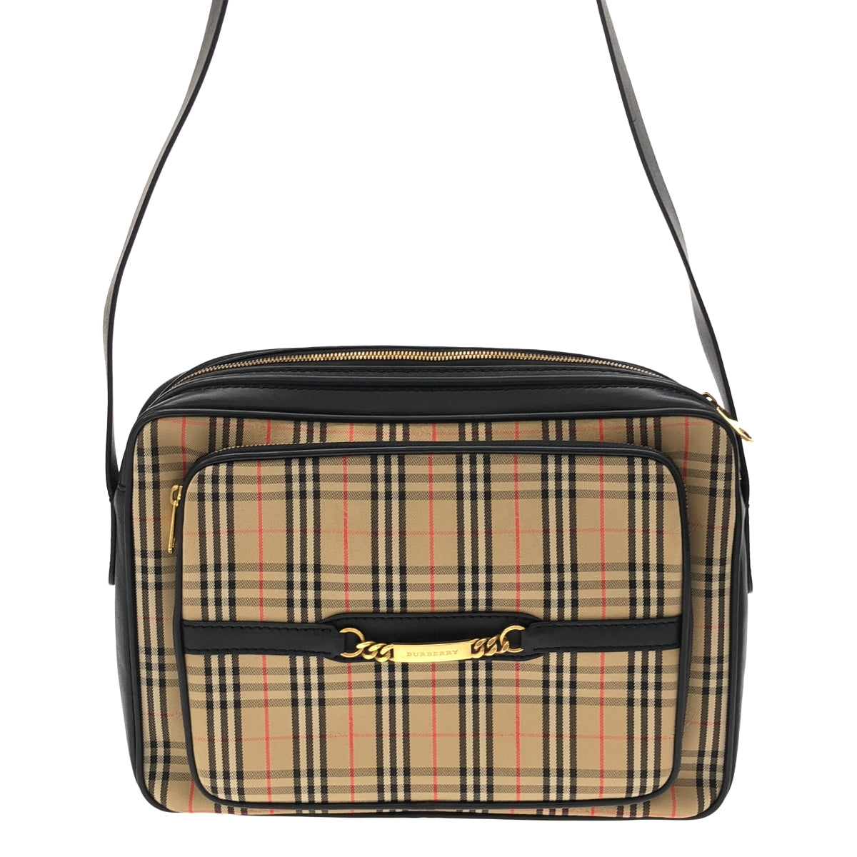 【미품】 Burberry / 버버리 | 가죽 전환 로고 쇠장식 노바 체크 숄더백 / 유니섹스 | 베이지 | 남성