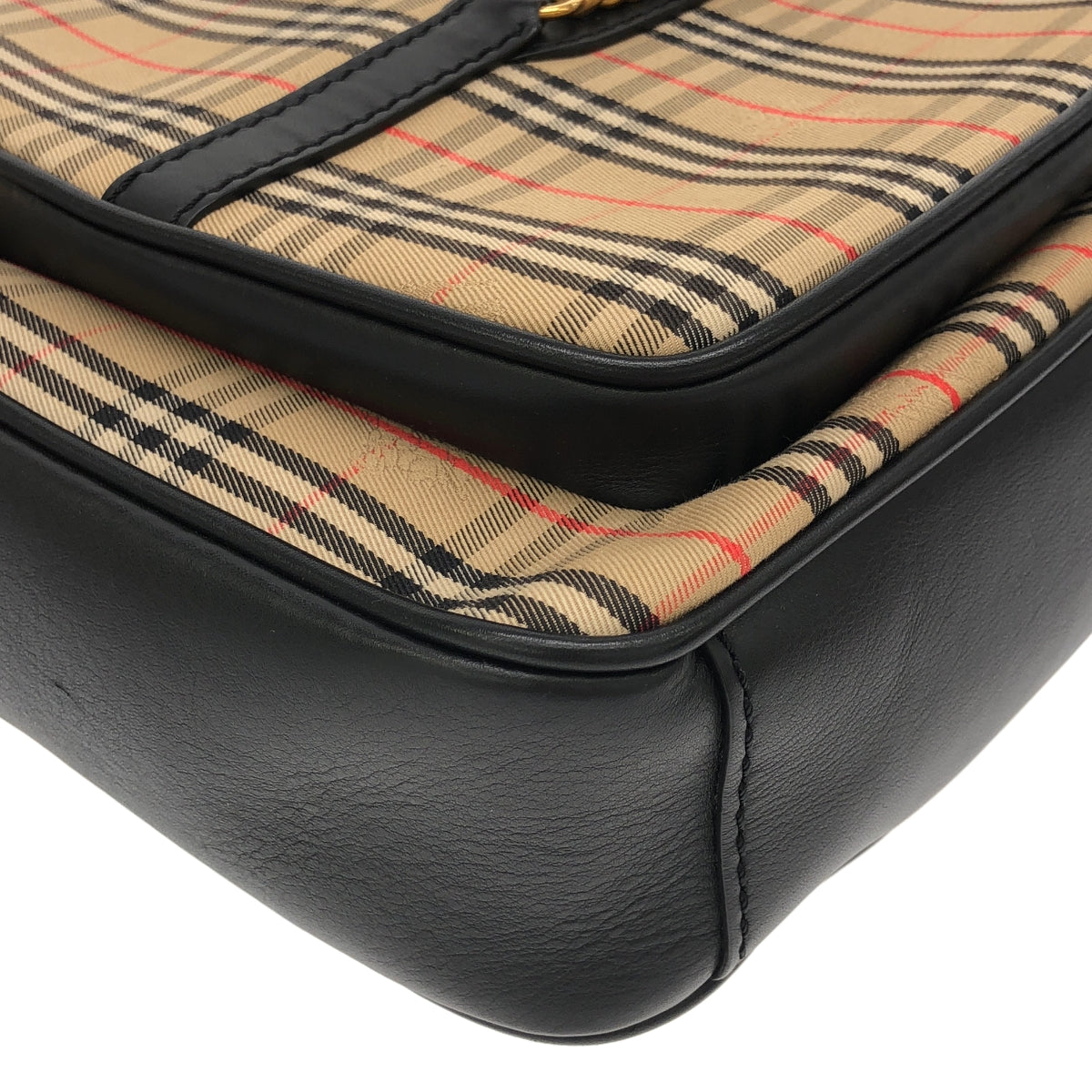 [狀況極佳] 博柏利 | 皮革鑲邊、標誌覆層、Nova 格紋單肩包 | 男女通用 | 米色 | 男士