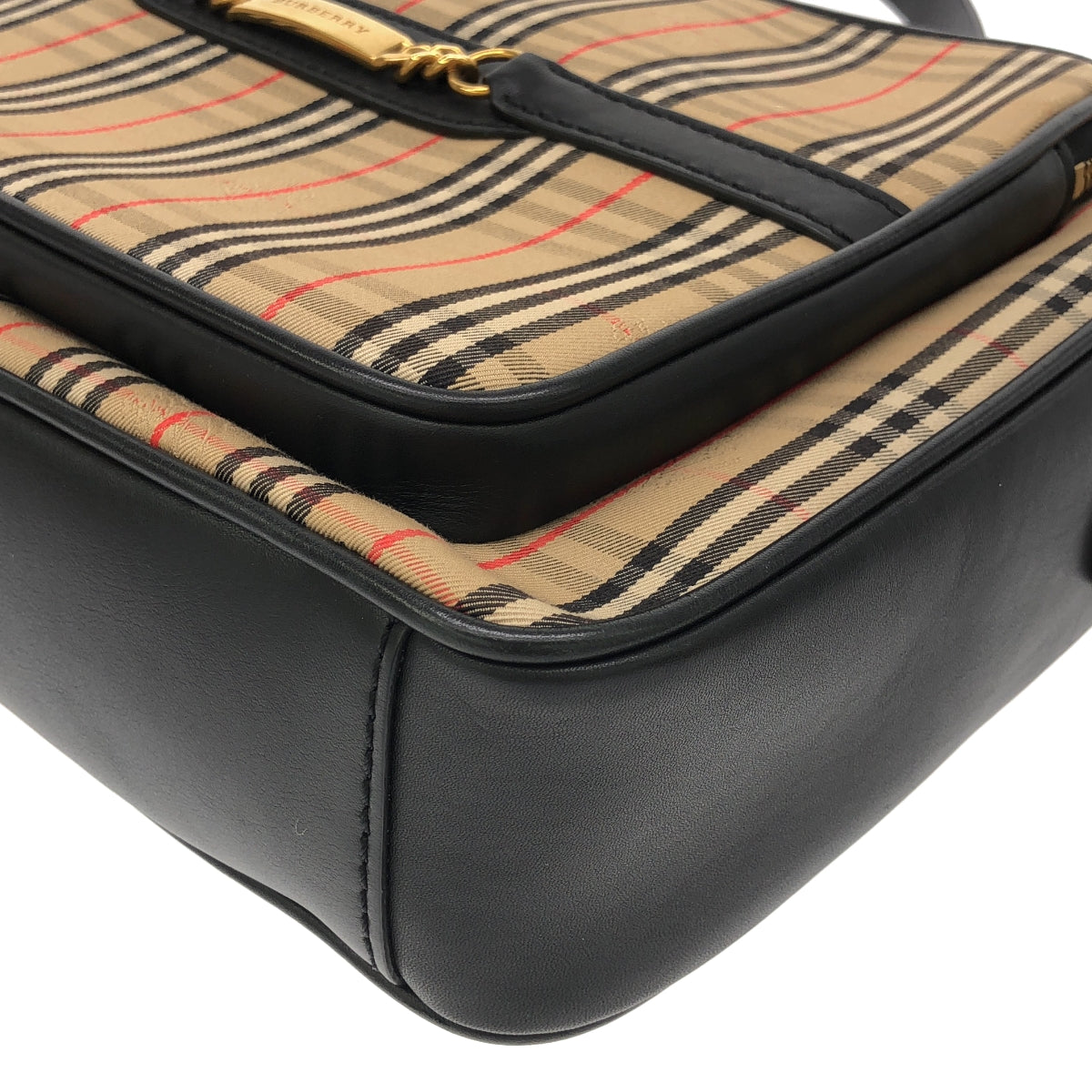 [狀況極佳] 博柏利 | 皮革鑲邊、標誌覆層、Nova 格紋單肩包 | 男女通用 | 米色 | 男士