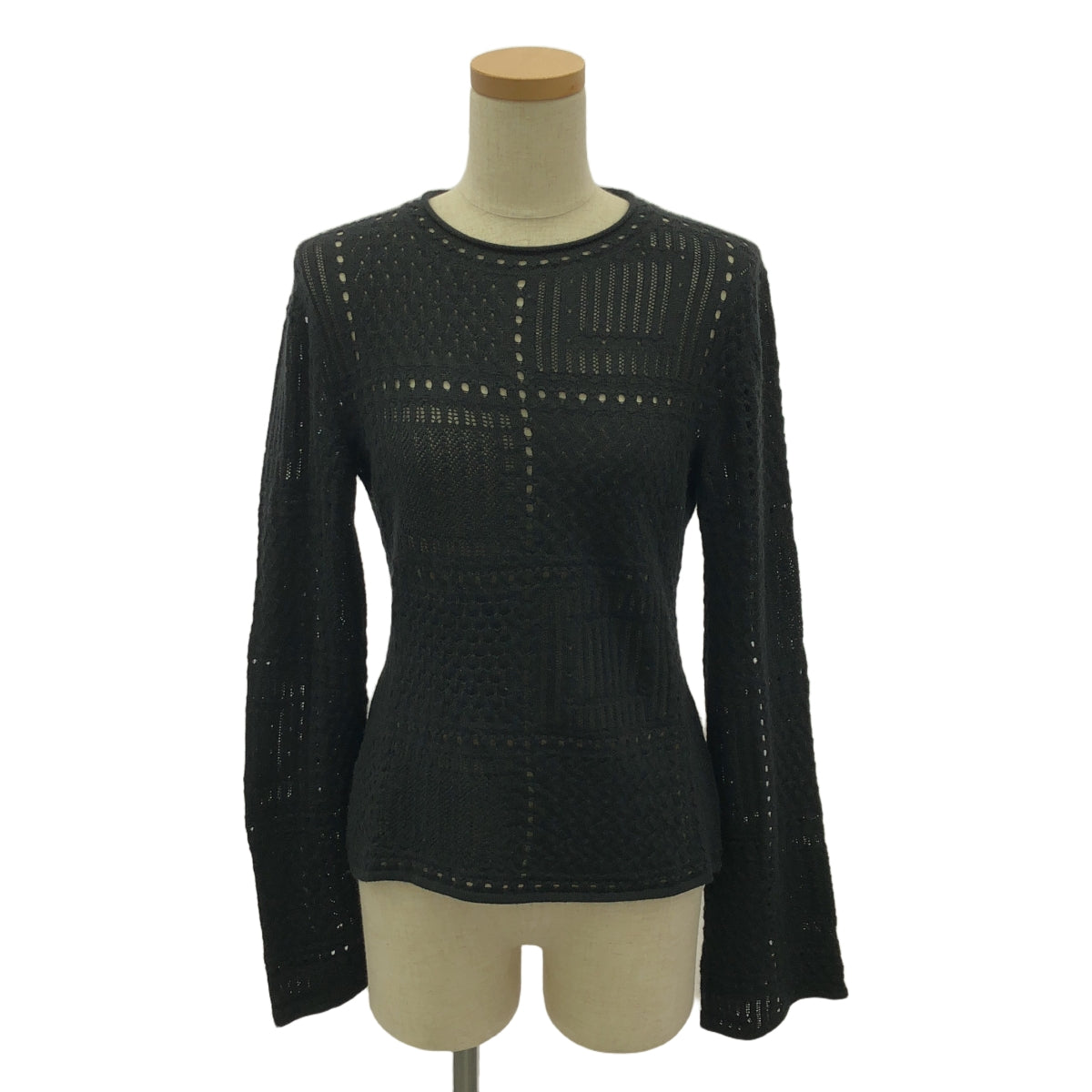 【미품】 Chloe / 클로이 | 펀칭 크루넥 롱 슬리브 니트 | S | 블랙 | 여성