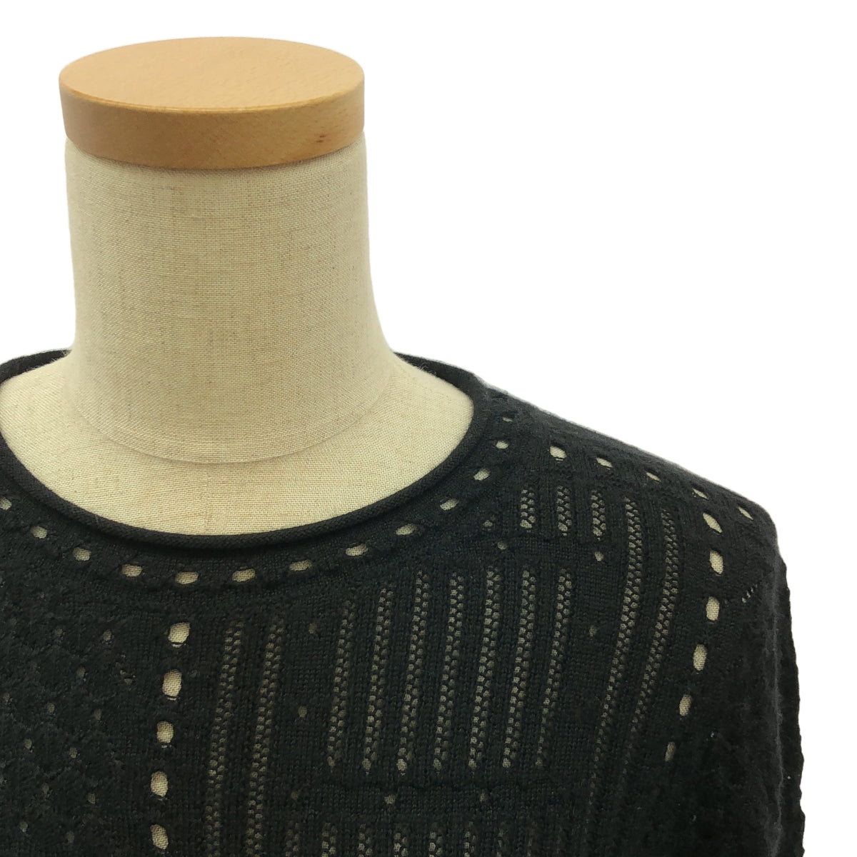 【美品】  Chloe / クロエ | パンチング クルーネック ロングスリーブ ニット | S | ブラック | レディース