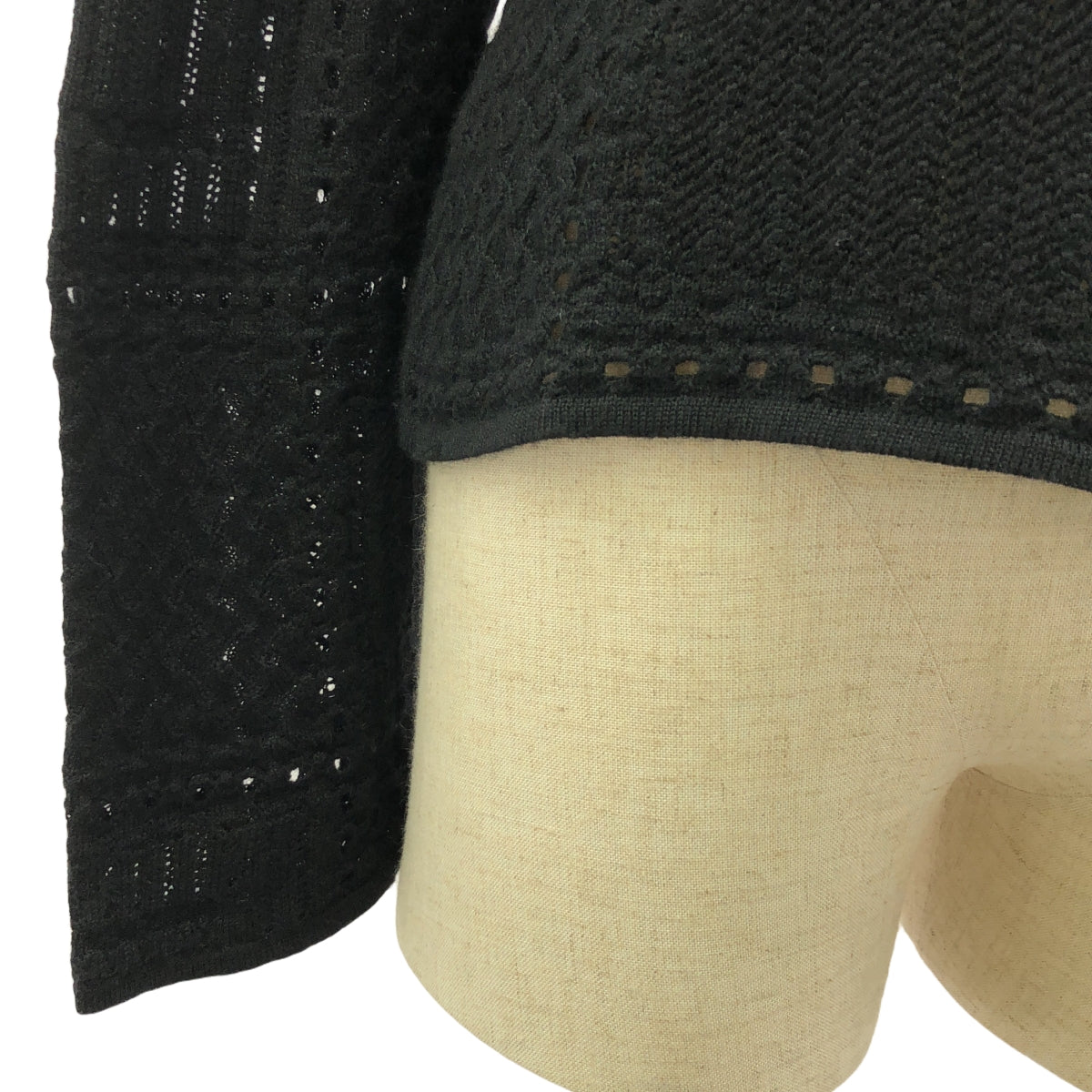 【美品】  Chloe / クロエ | パンチング クルーネック ロングスリーブ ニット | S | ブラック | レディース