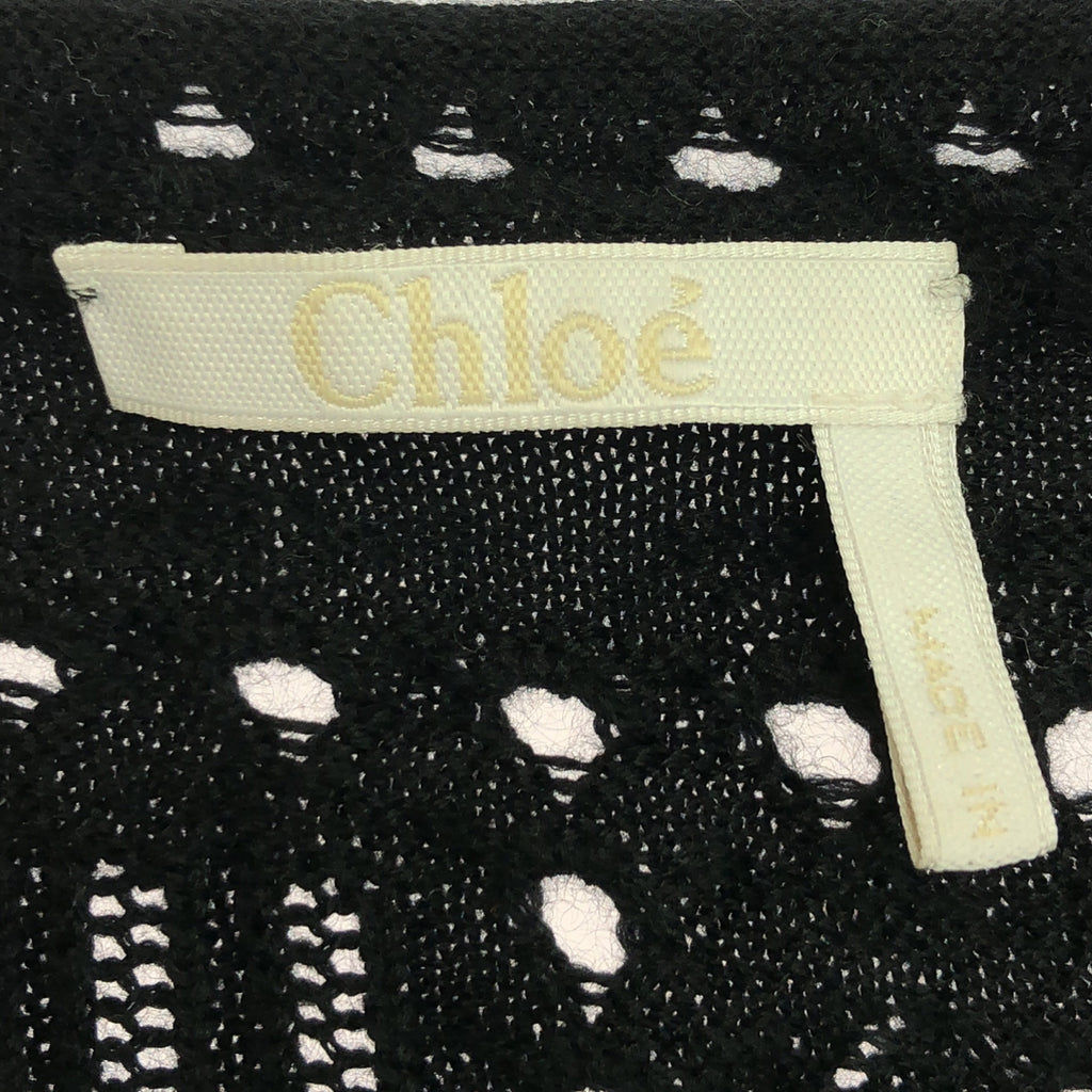 【美品】  Chloe / クロエ | パンチング クルーネック ロングスリーブ ニット | S | ブラック | レディース