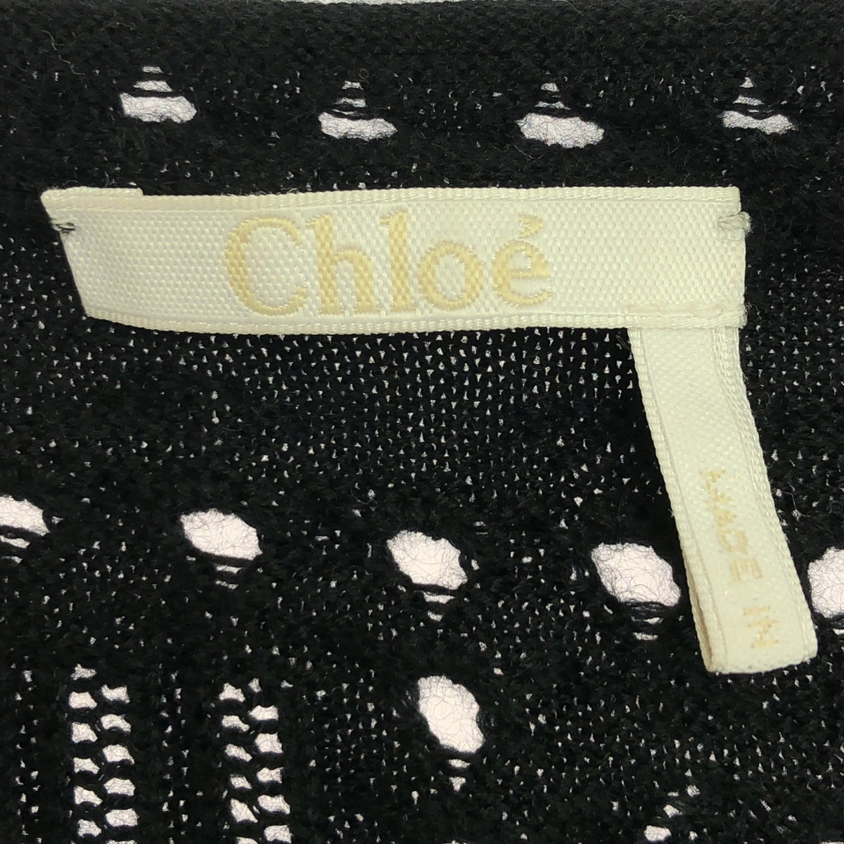 【美品】  Chloe / クロエ | パンチング クルーネック ロングスリーブ ニット | S | ブラック | レディース