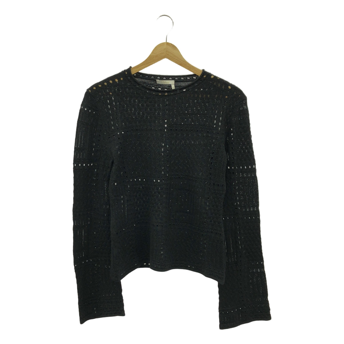 【美品】  Chloe / クロエ | パンチング クルーネック ロングスリーブ ニット | S | ブラック | レディース