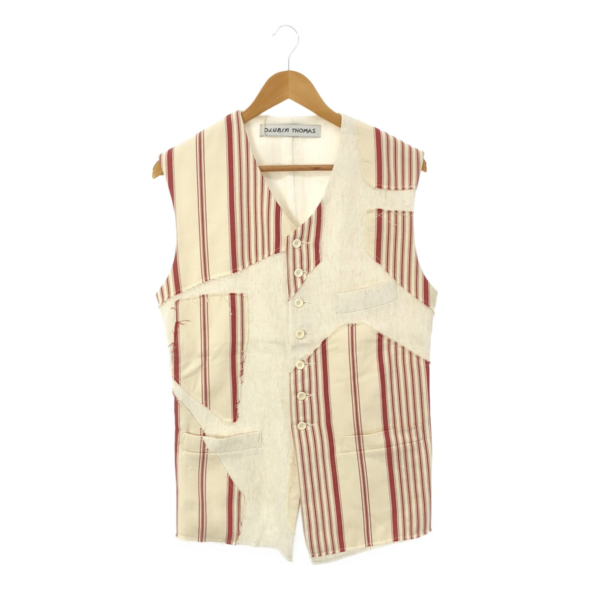 [New] OLUBIYI THOMAS | 2023SS | Train driver vest patchwork striped mixed material vest | 2 | Red / Off-white | Men's