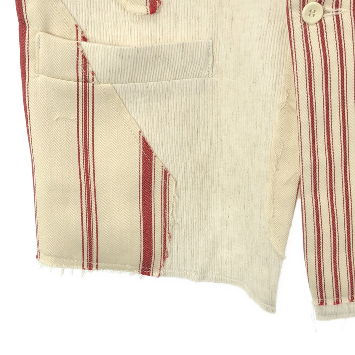 [New] OLUBIYI THOMAS | 2023SS | Train driver vest patchwork striped mixed material vest | 2 | Red / Off-white | Men's