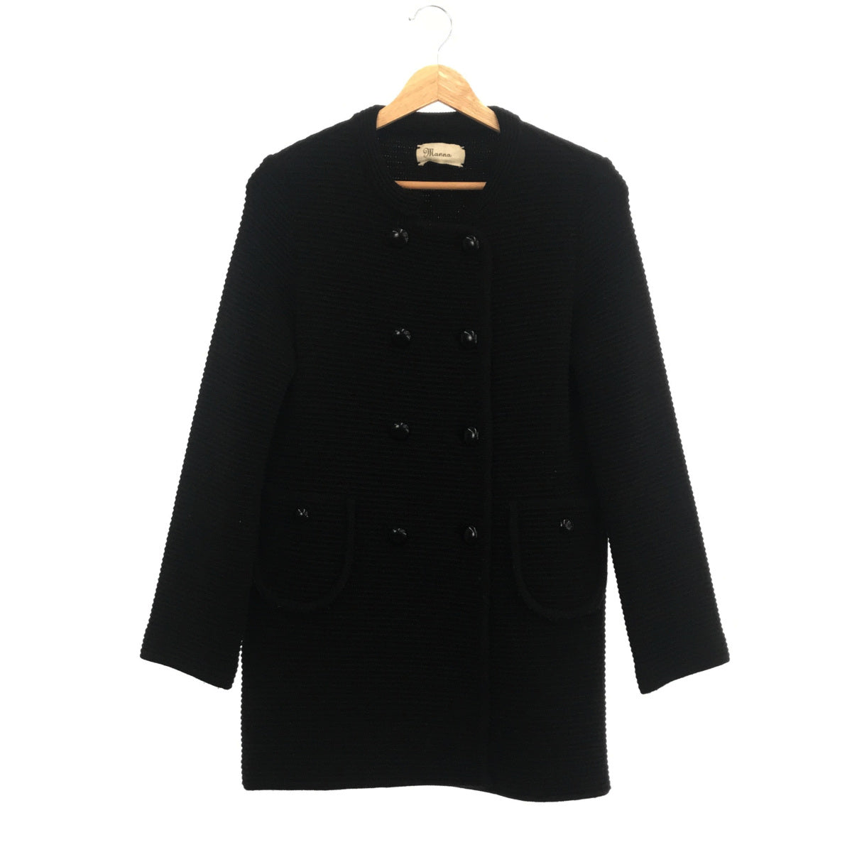 Manna | Lamé collarless coat | Black | Women's