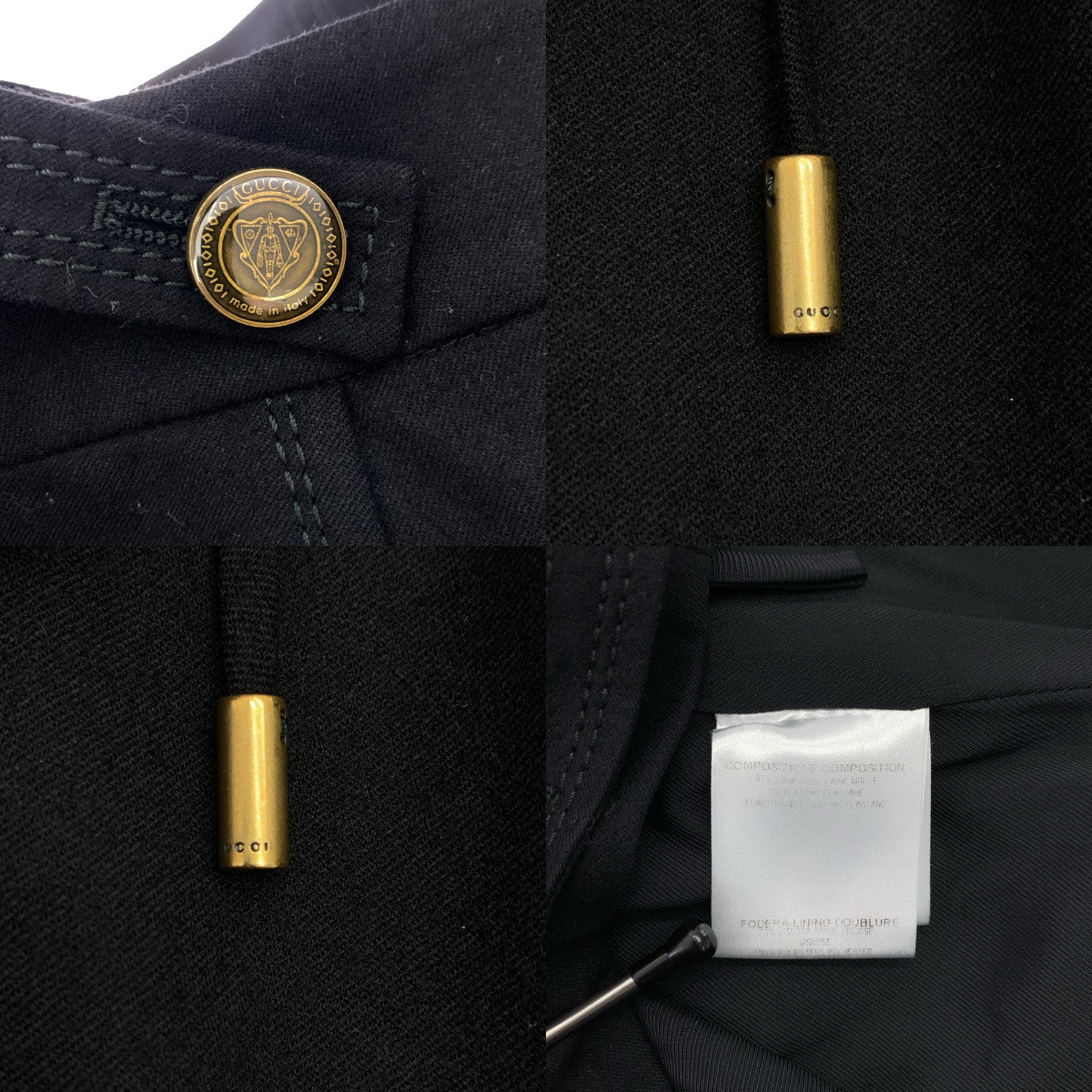 GUCCI | 羊毛標誌扣繫帶後拉鍊開衩裙 / 全襯裡 | 尺寸 46 | 黑色 | 女款