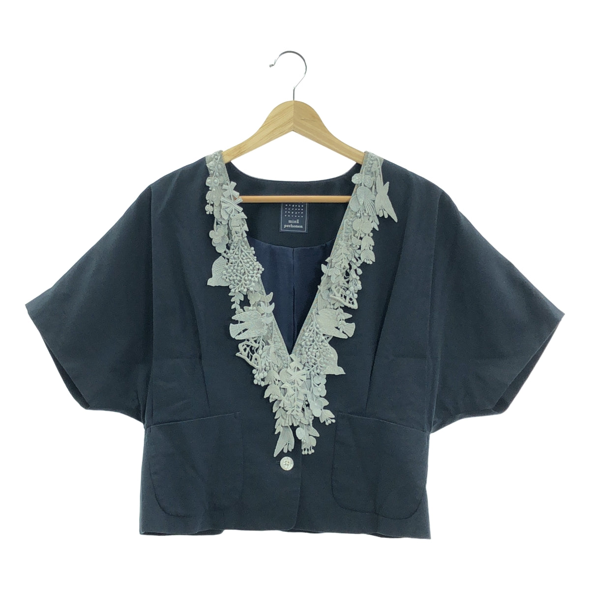 [品相良好] mina perhonen | 2017SS | lsc / 刺繡無領外套 / 全襯裡 | 38 | 深海軍藍 | 女款
