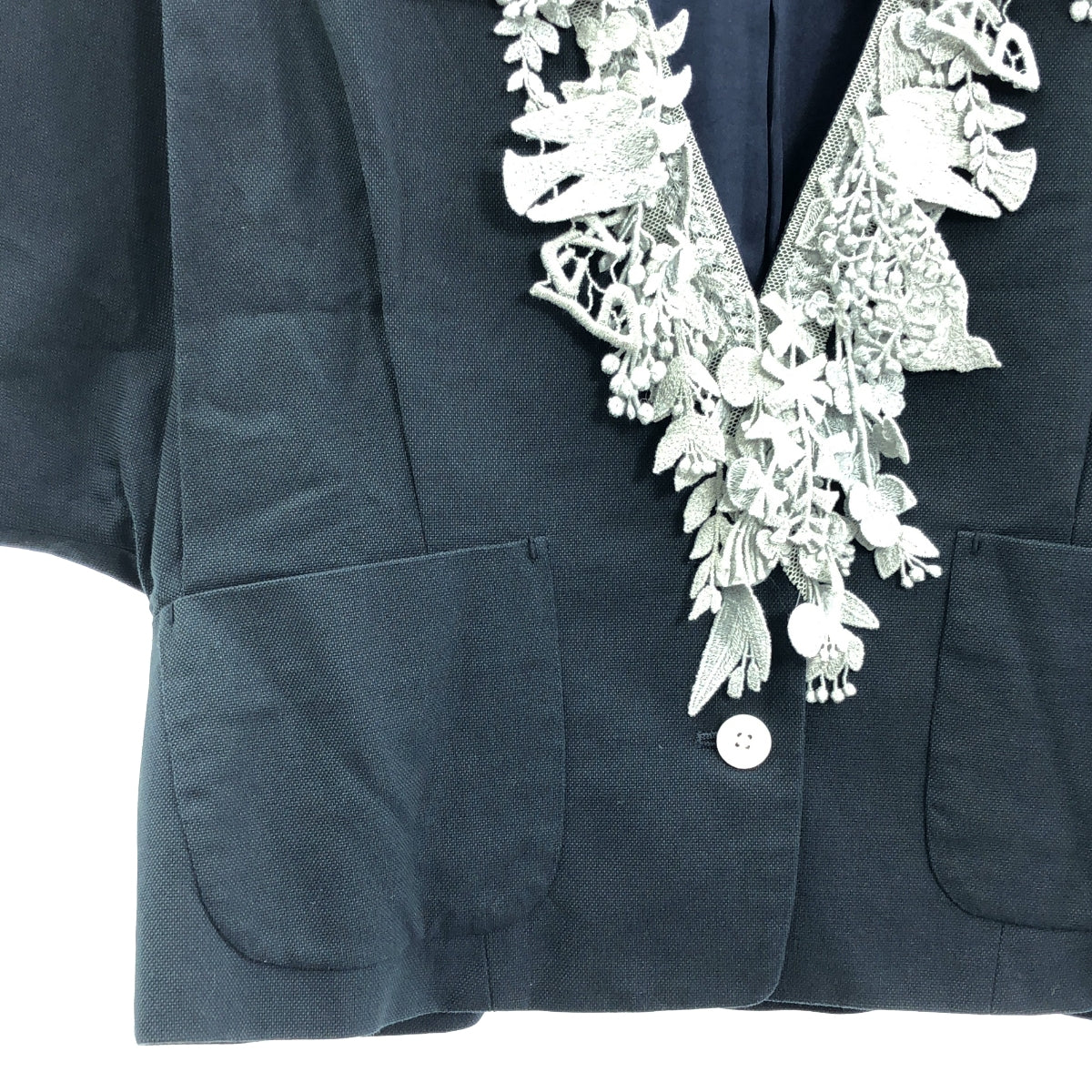【美品】  mina perhonen / ミナペルホネン | 2017SS | lsc / エンブロイダリー ノーカラー ジャケット / 総裏地 | 38 | ダークネイビー系 | レディース