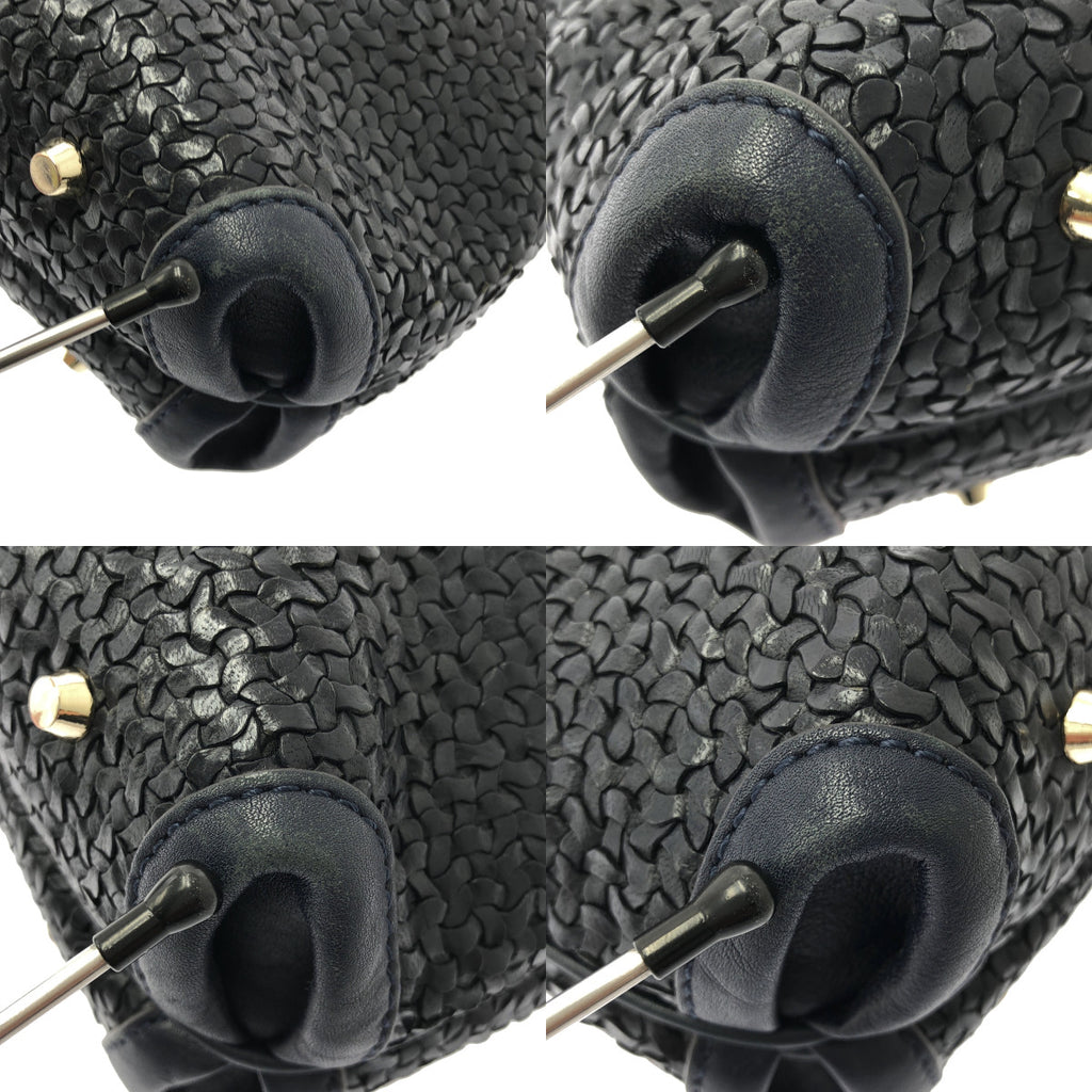 【미품】 ANYA HINDMARCH / 아니야하인드마치 | 2way 숄더 첨부 가죽 뜨개질 프린지 매력 핸드 토트 백 | 다크 네이비 |