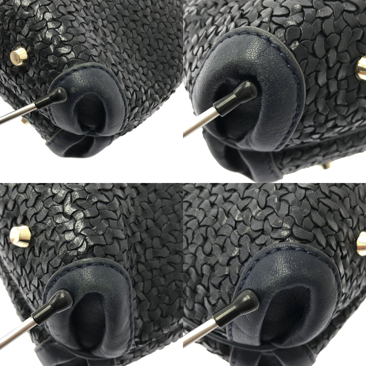 【미품】 ANYA HINDMARCH / 아니야하인드마치 | 2way 숄더 첨부 가죽 뜨개질 프린지 매력 핸드 토트 백 | 다크 네이비 |