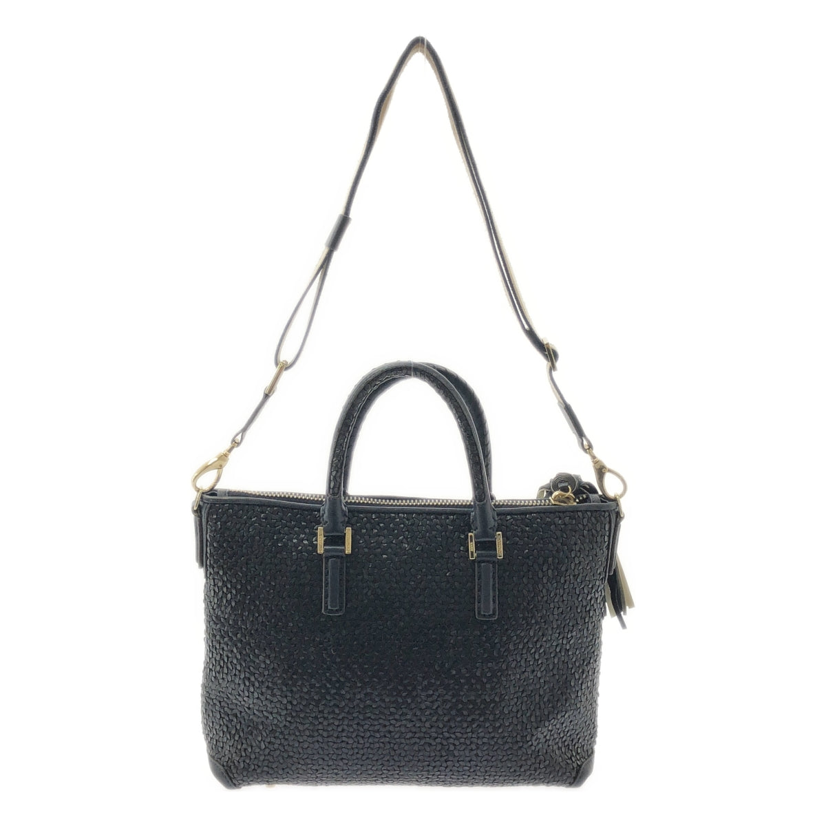 【미품】 ANYA HINDMARCH / 아니야하인드마치 | 2way 숄더 첨부 가죽 뜨개질 프린지 매력 핸드 토트 백 | 다크 네이비 |